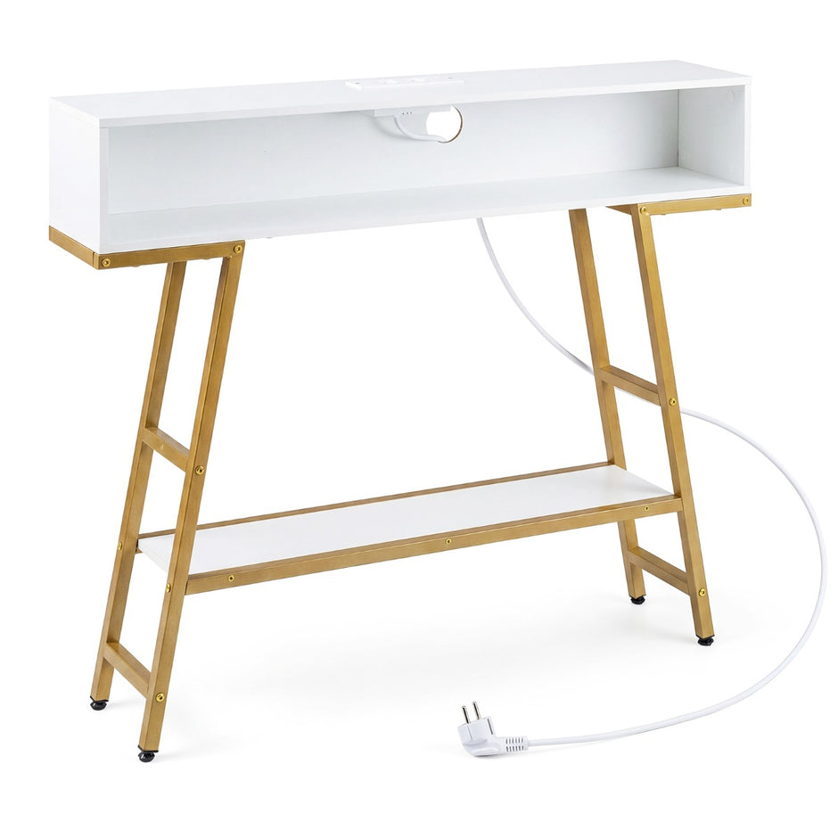 Konsolbord – med LED belysning och laddstation nivåers entrébord Smalt soffbord – 3 – Vit
