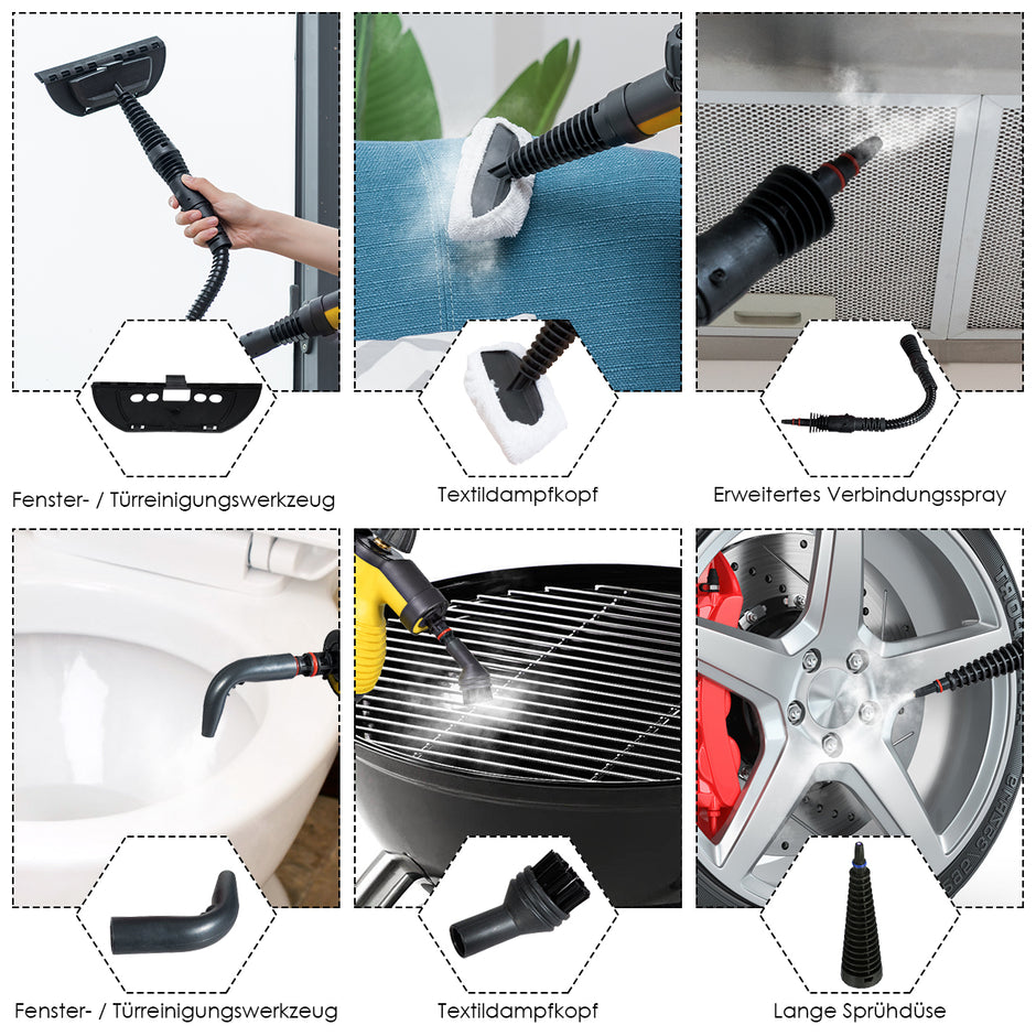 Steam – Cleaner Handhållen delad tillbehörssats och säker design – 9 – Gul