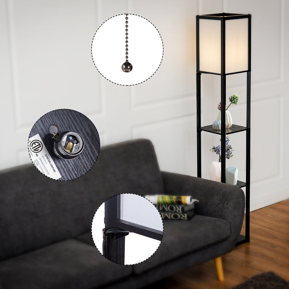 vånings – golvlampa Hylla Modern – 3 26 x 26 x 160 cm – Svart