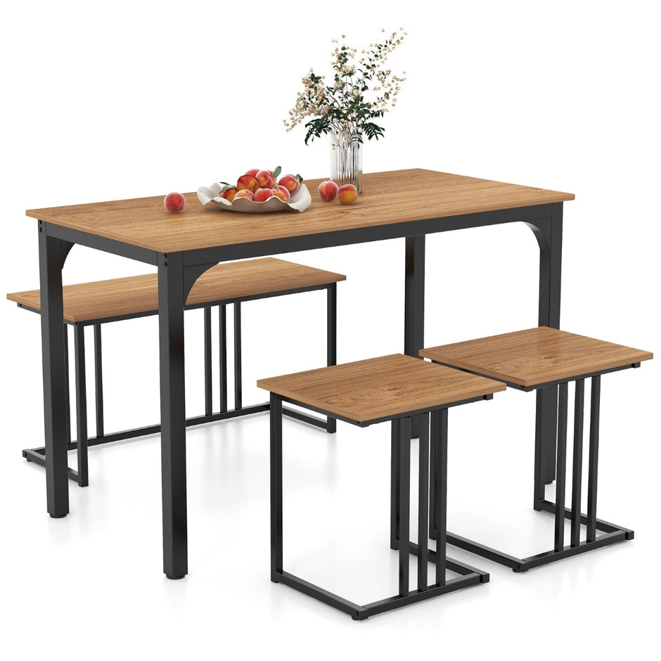 Matbord – med bänk och pallar set om köksbord industriell matgrupp för kök – 2 4 120 x 60 x 75 cm – Natur