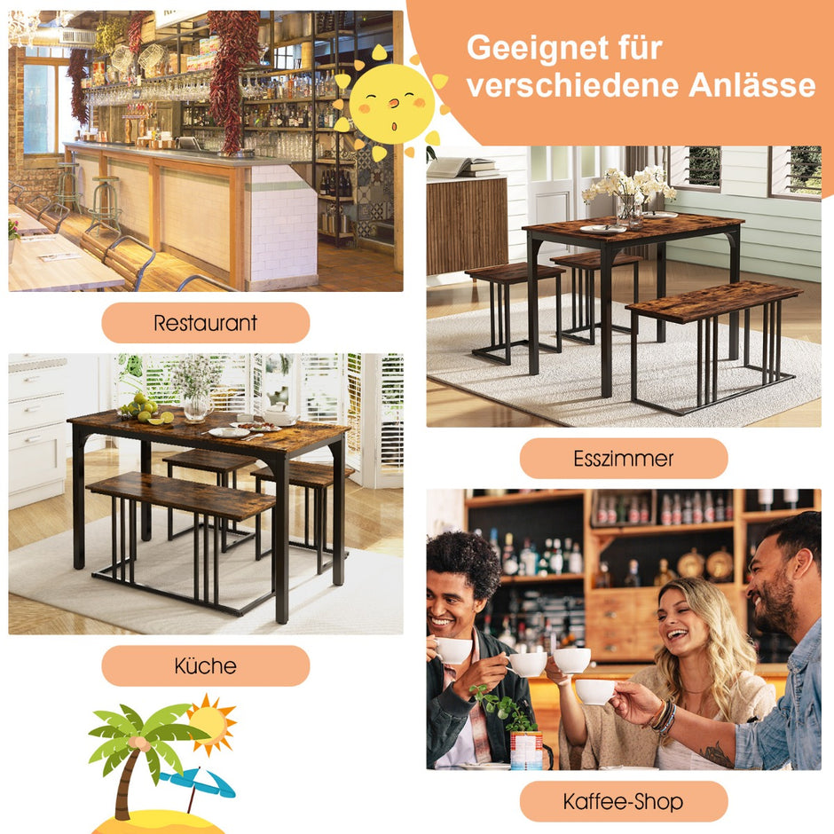 Matbord – med bänk och pallar set om köksbord industriell matgrupp för kök – 2 4 120 x 60 x 75 cm – Brun
