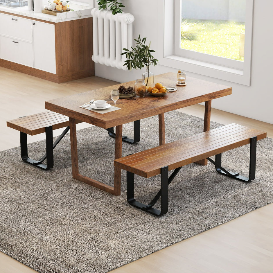 Entrébänk – med metallram Hallbänk Rustik bondgård Skohylla i trä – 152,5 x 43 x 44 cm – Natur