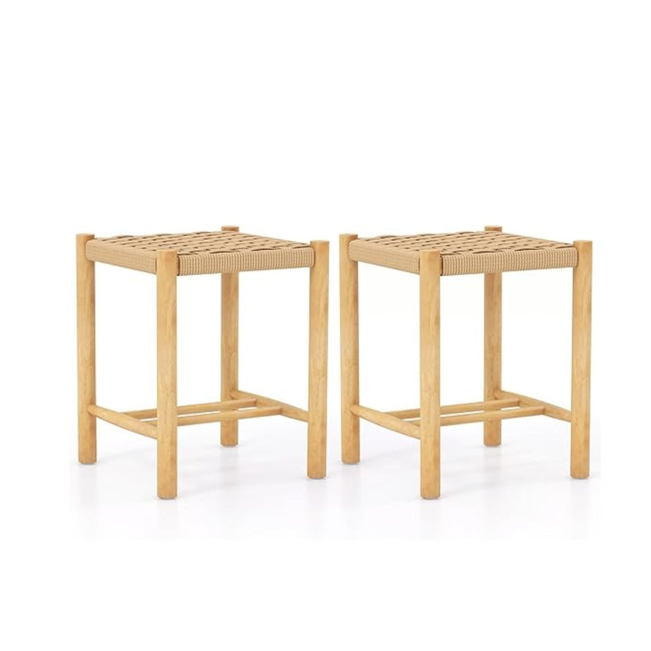 Matsalspallsset – ram av gummiträ och sits vävt papper – 36 x 36 x 45 cm – Natur