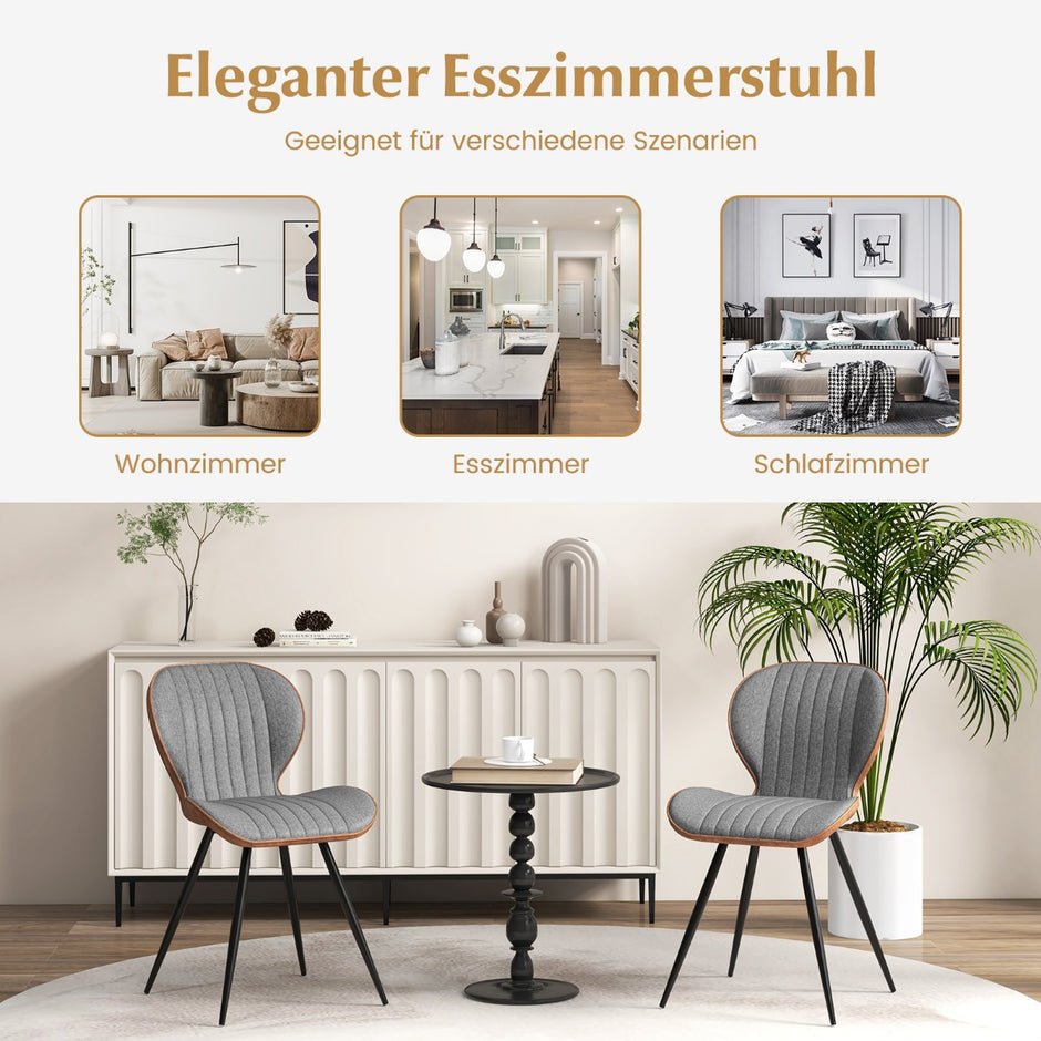 Set – med matstolar stoppade accentstolar svängt ryggstöd – 2 57 x 49 x 81 cm – Grå