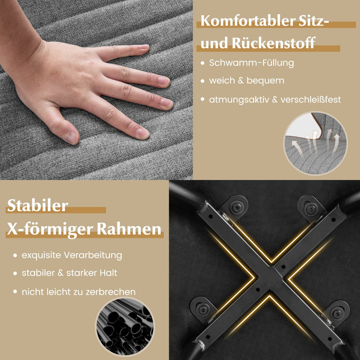 Set – med matstolar stoppade accentstolar svängt ryggstöd – 2 57 x 49 x 81 cm – Grå