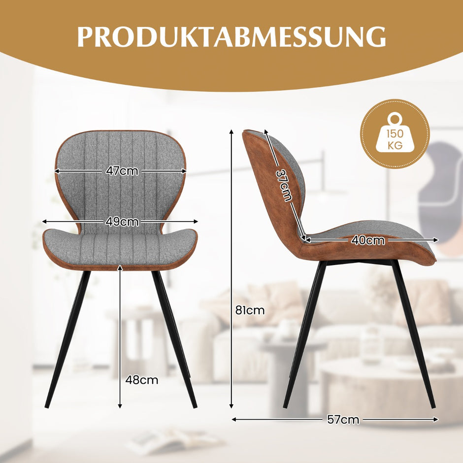Set – med matstolar stoppade accentstolar svängt ryggstöd – 2 57 x 49 x 81 cm – Grå