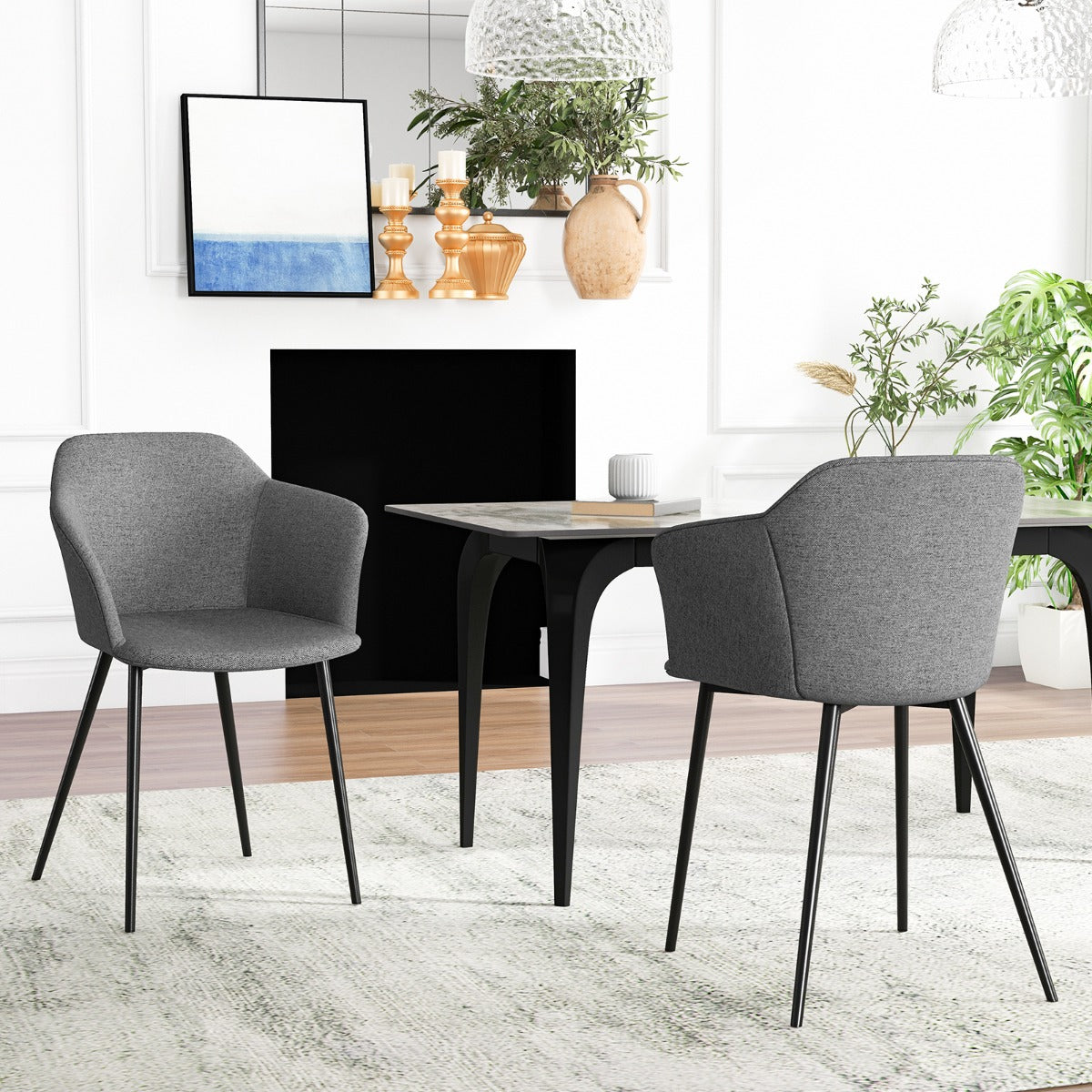 Set – med matsalsstolar Stoppad ergonomiskt ryggstöd – 2 – Grå