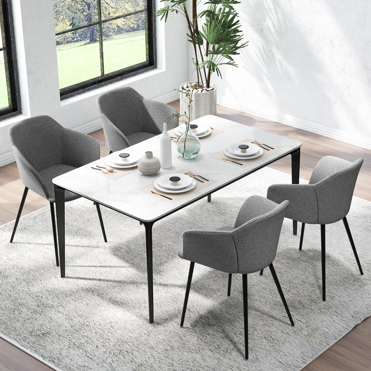 Set – med matsalsstolar Stoppad ergonomiskt ryggstöd – 2 – Grå