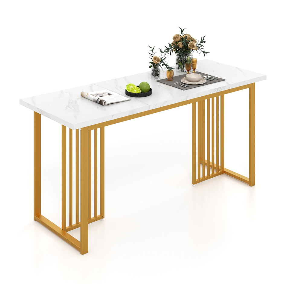Matsalsbord – trä rektangulärt köksbord med marmorlook och metallben + – 160 x 60 cm – Vit