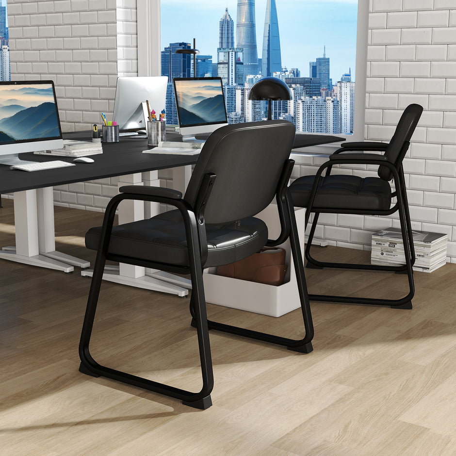 pack – Gästestolar Ergonomisk receptionsstol med metallram och stoppade armstöd – 2 – Svart