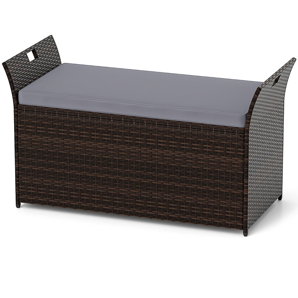 Trädgårdsbänk – med förvaring Polyrattan sittbänk kuddar och sidogrepp Kuddbox – Grå