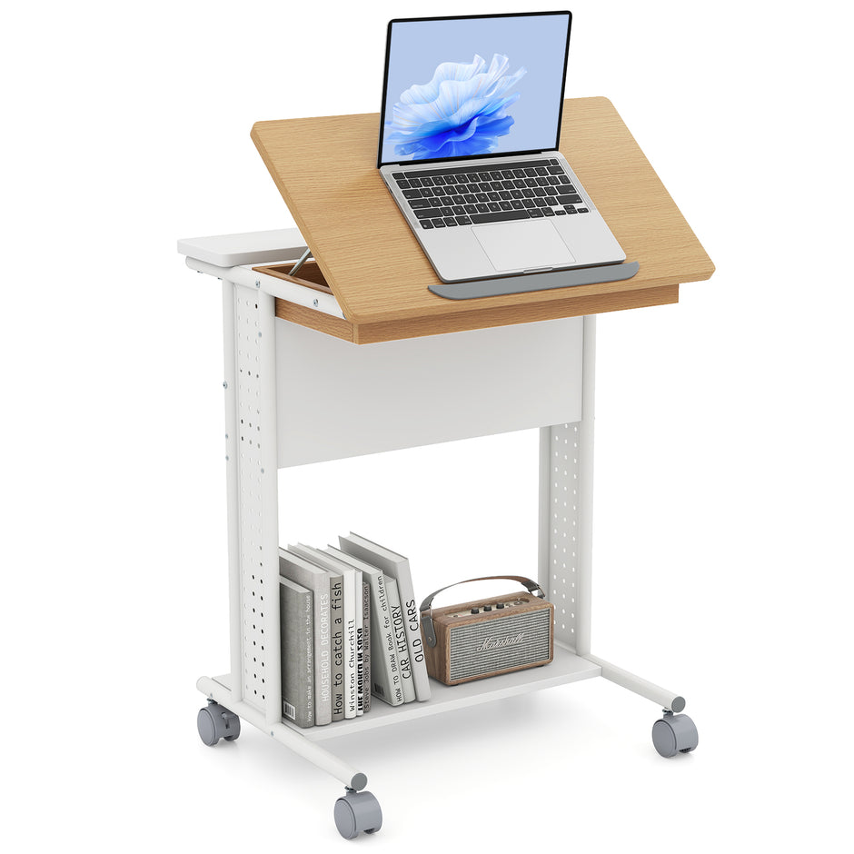 Skrivbord – med hjul och vinklingsbar bordskiva Mobil datorbord PC Laptopbord – Natur