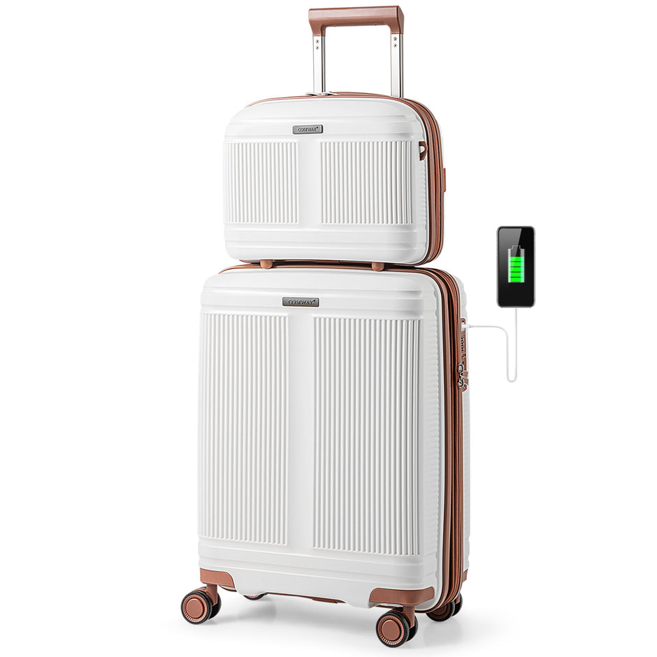delat – bagageset inklusive 20" handbagageväska och 14" kosmetikväska PP hårdskalväska – 2 – Vit