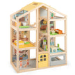 Barn – trädockhus med möbler och figurer familjespelhus DIY drömhus – Natur