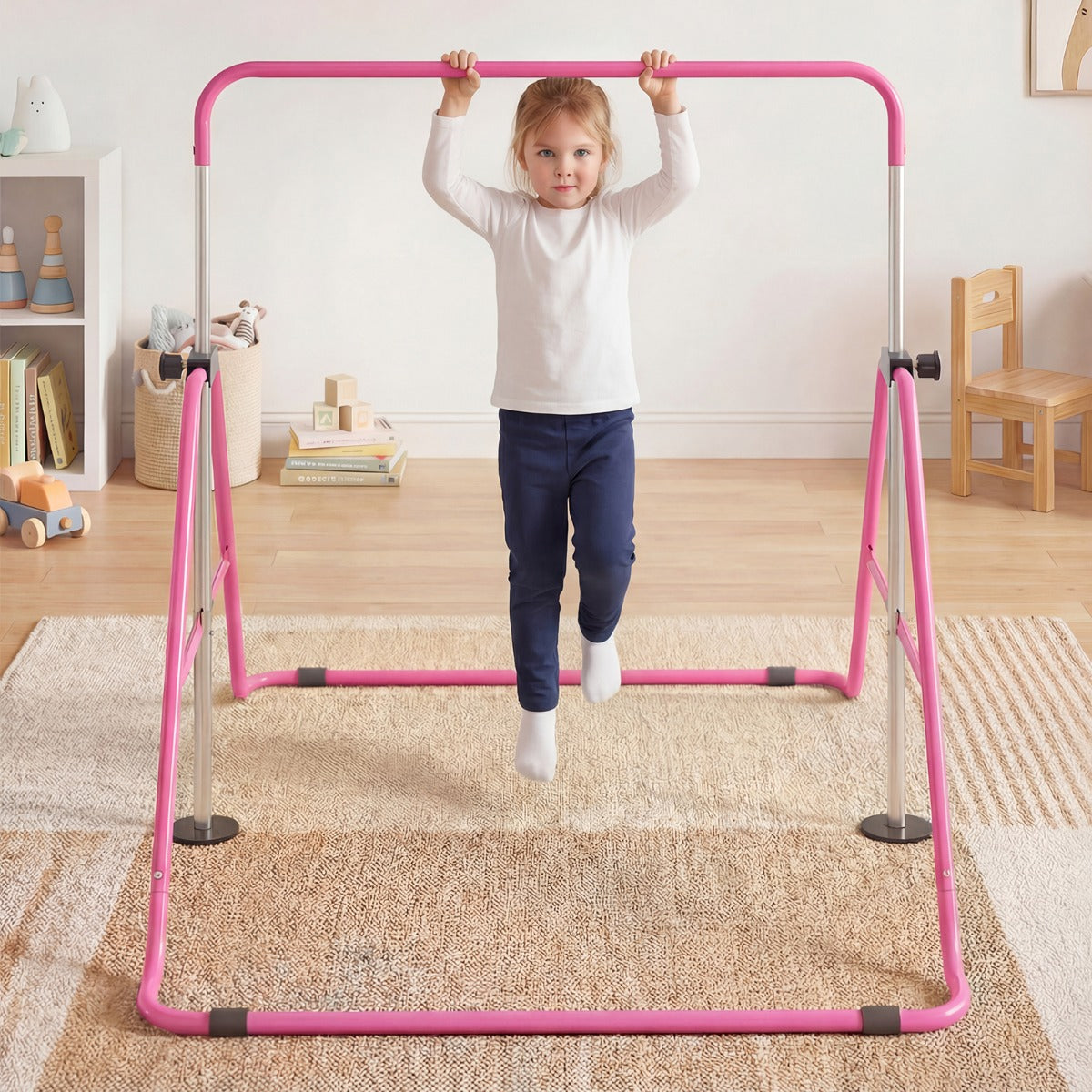 Barn – gymnastikstång höjdjusterbar vikbar rekstång träningsstång Bärkapacitet upp till – 90-130 cm 70 kg – Rosa