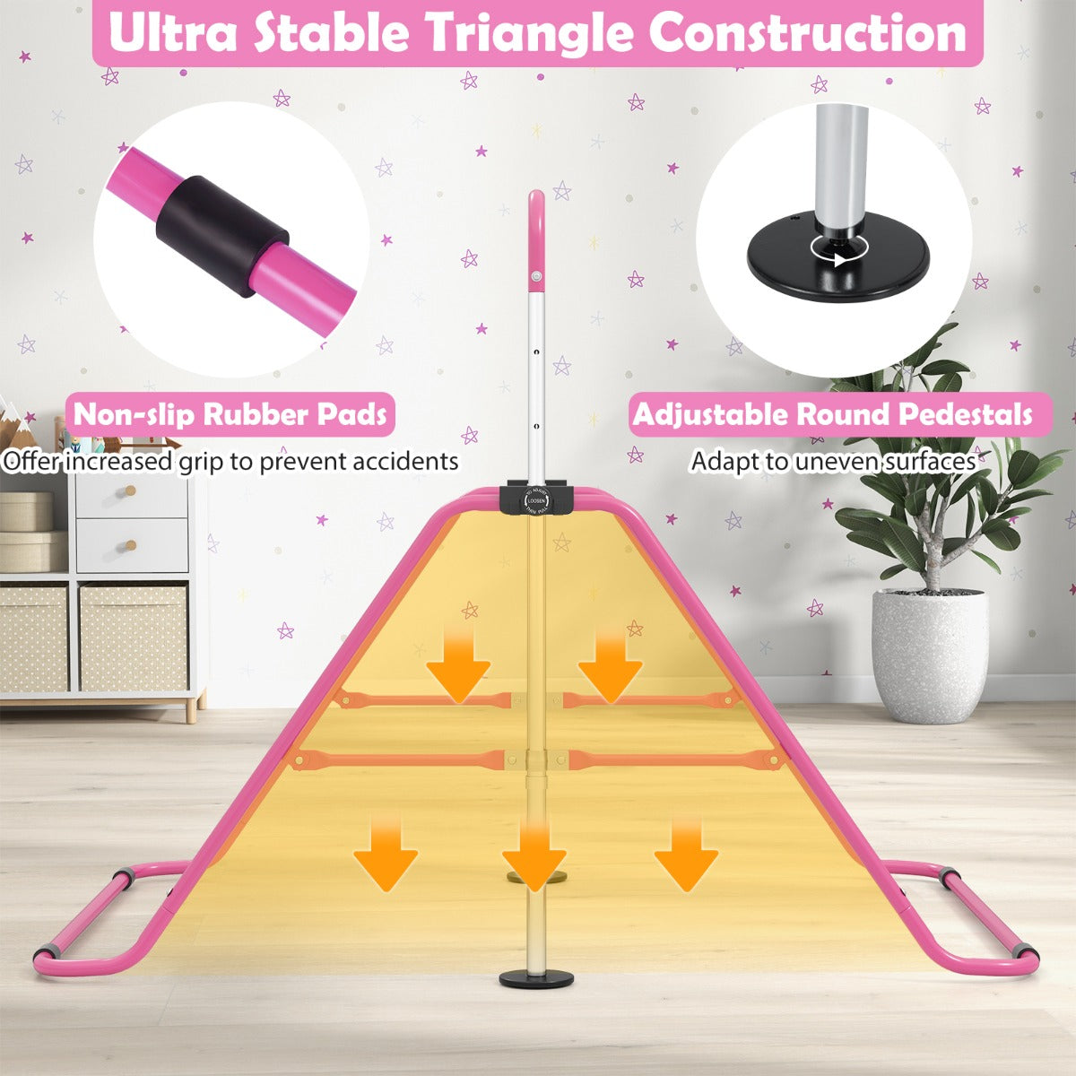 Barn – gymnastikstång höjdjusterbar vikbar rekstång träningsstång Bärkapacitet upp till – 90-130 cm 70 kg – Rosa
