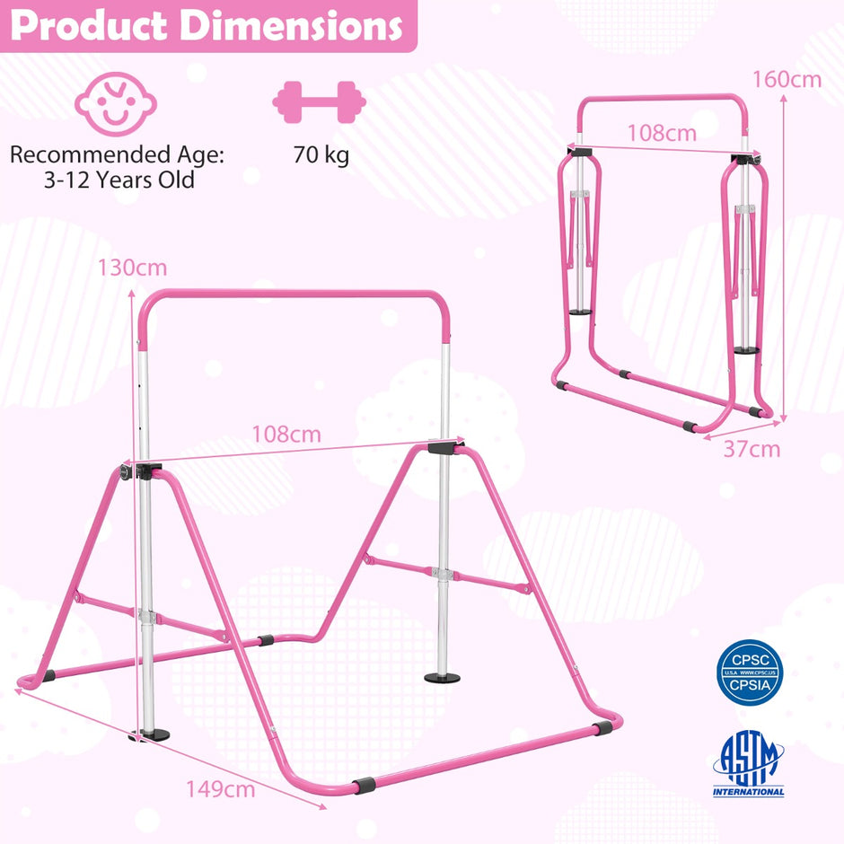 Barn – gymnastikstång höjdjusterbar vikbar rekstång träningsstång Bärkapacitet upp till – 90-130 cm 70 kg – Rosa