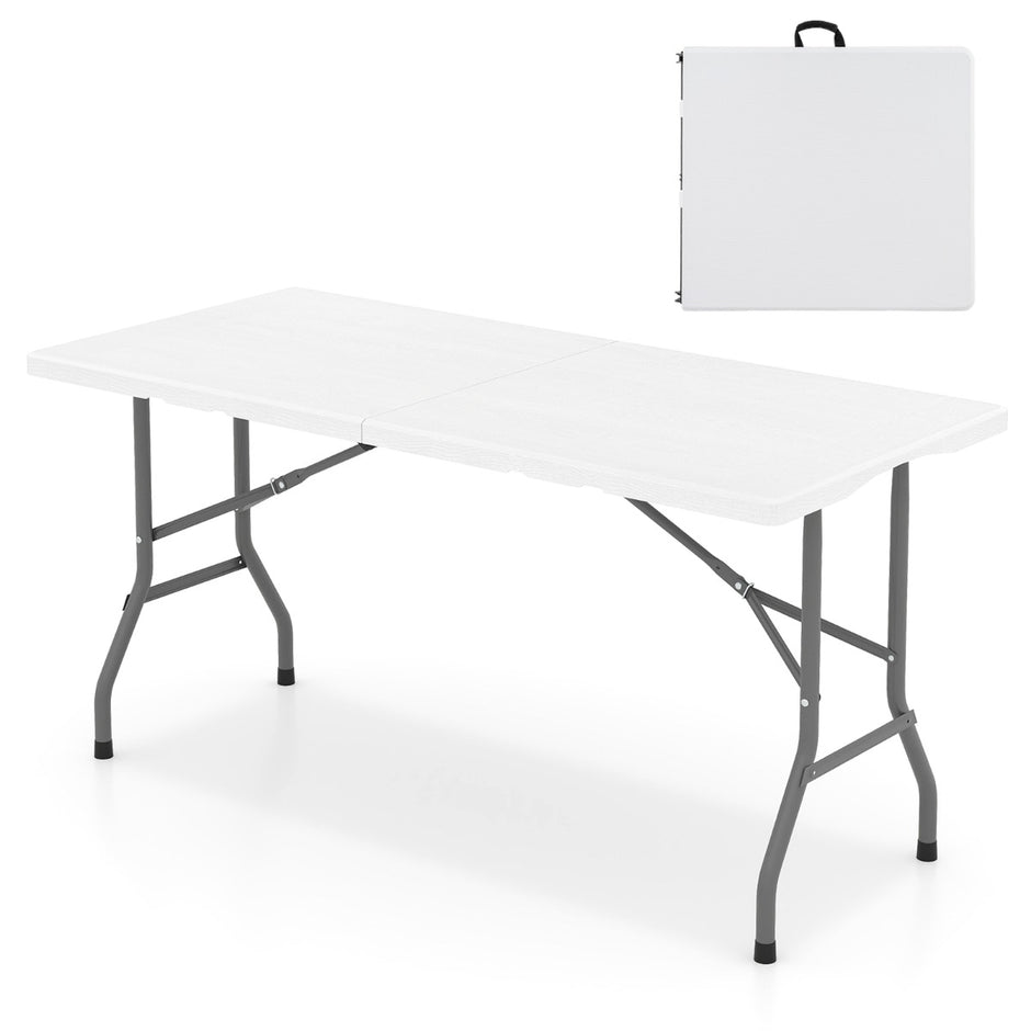 Fällbar – Campingbord Med HDPE Platta och Bärhandtag Trädgårdsbord Vitt – 152 x 70 cm – Vit