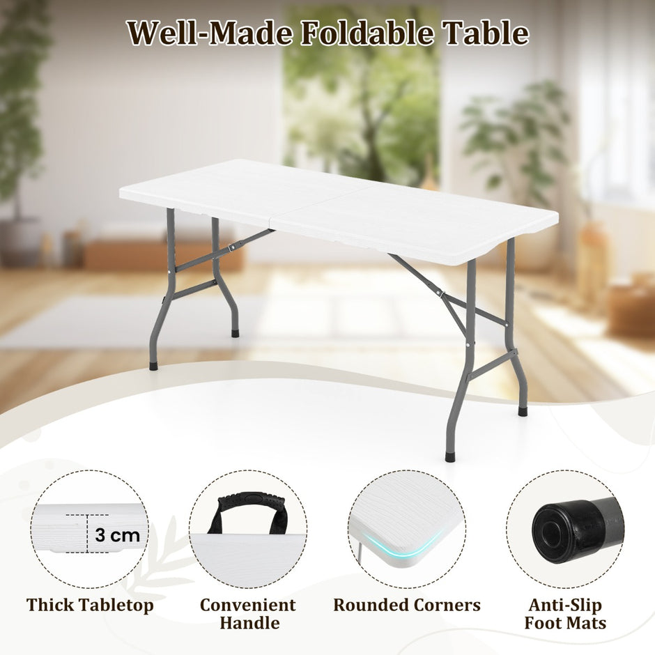 Fällbar – Campingbord Med HDPE Platta och Bärhandtag Trädgårdsbord Vitt – 152 x 70 cm – Vit