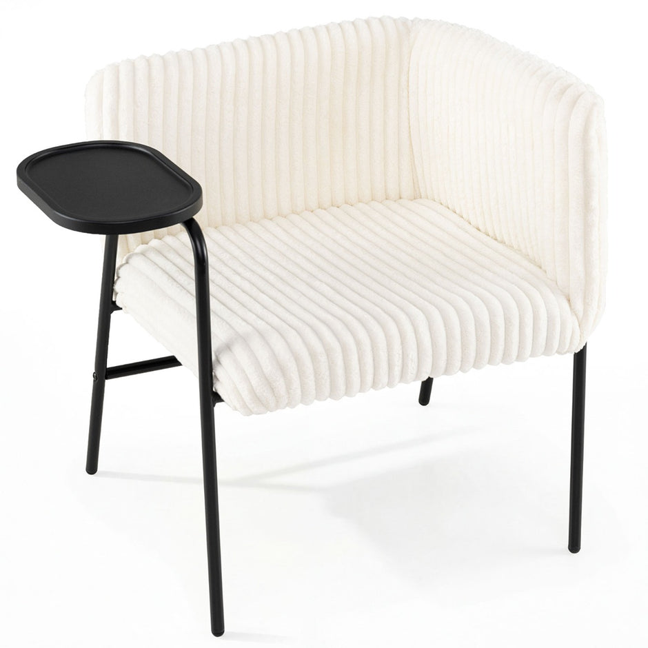 Modern – Loungesoffa med Bricka Cordsstoff klädd Ackentstol Fåtölj stabil metallstomme – Beige