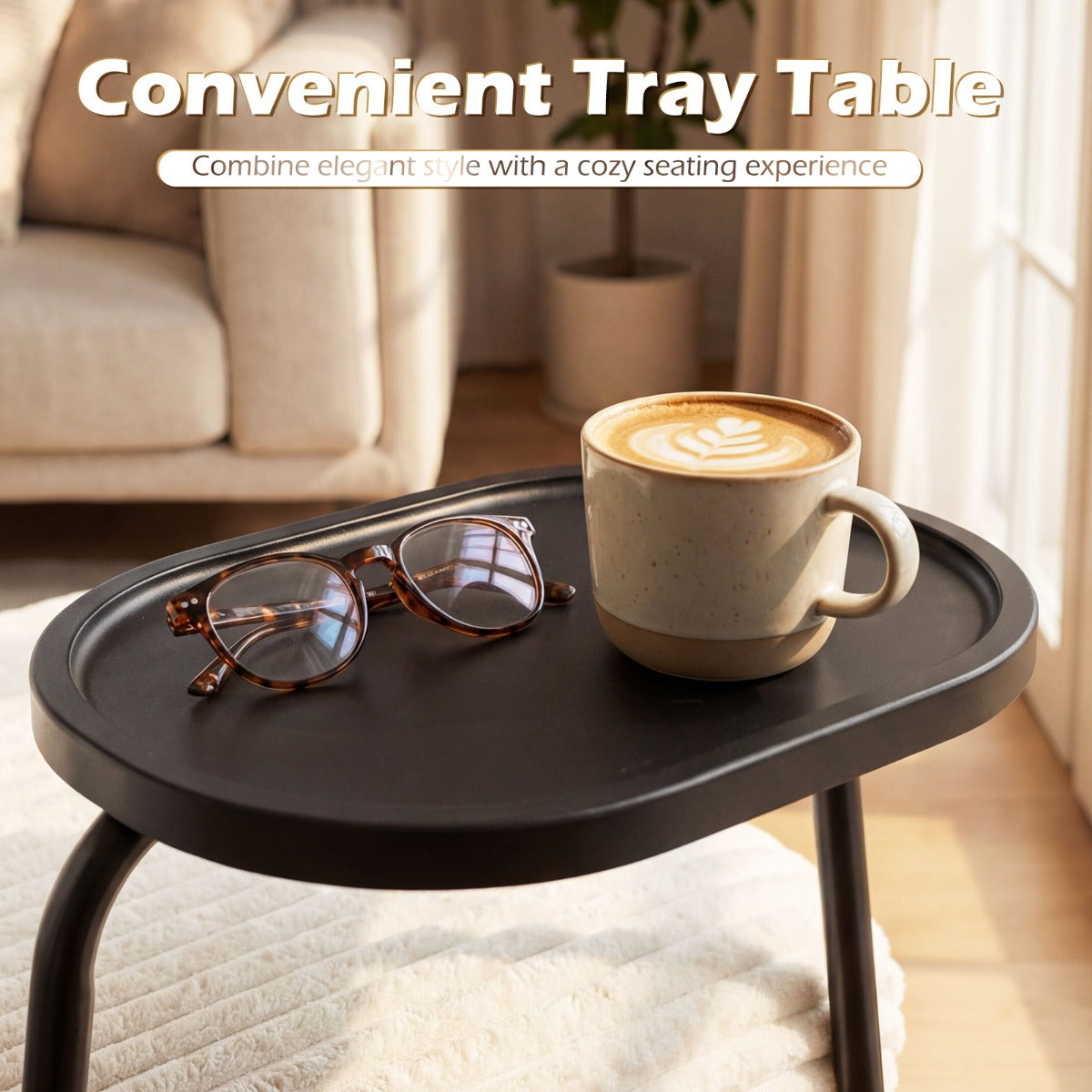 Modern – Loungesoffa med Bricka Cordsstoff klädd Ackentstol Fåtölj stabil metallstomme – Beige