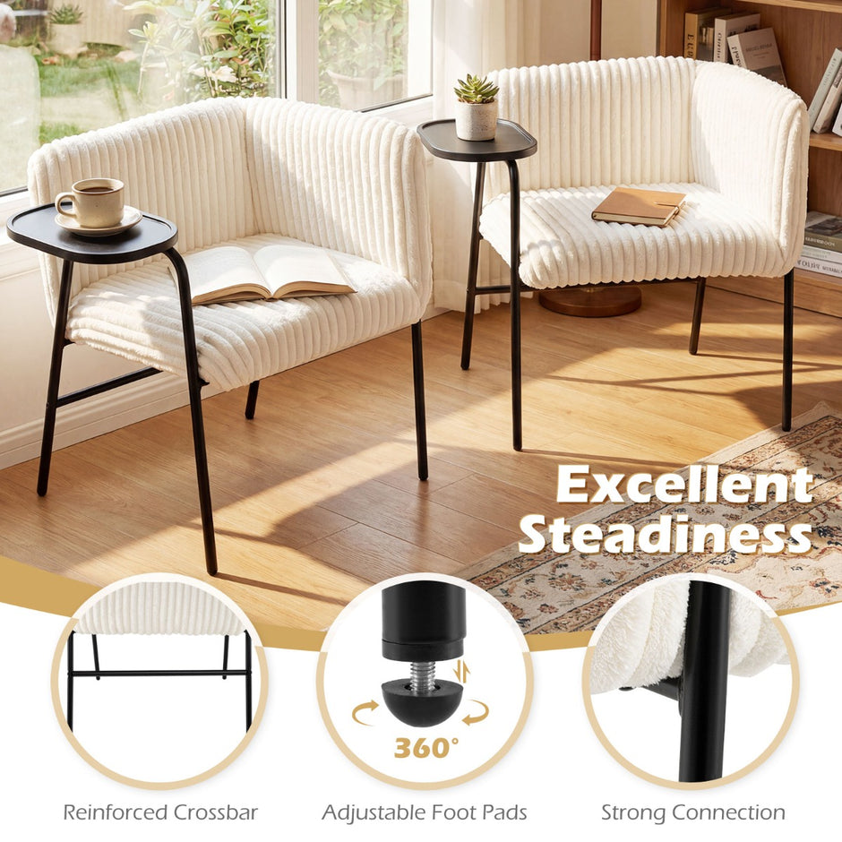 Modern – Loungesoffa med Bricka Cordsstoff klädd Ackentstol Fåtölj stabil metallstomme – Beige