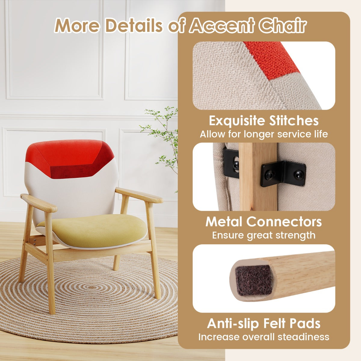 Modern – öronlappsfåtölj med trästomme och sittdyna Loungefåtölj Vadderad Relaxfåtölj – Flerfärgad