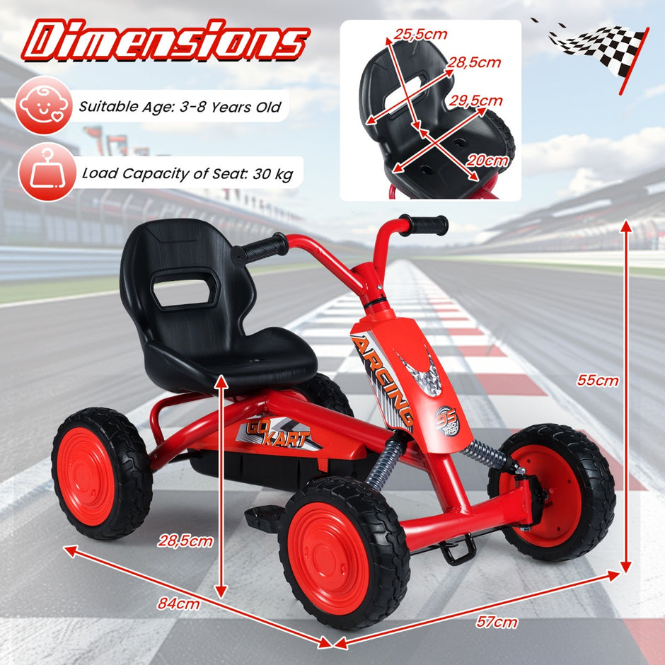 Barn – gokart för utomhusbruk Justerbar sits, pedal framåt/bakåt, år – 3-8 – Röd