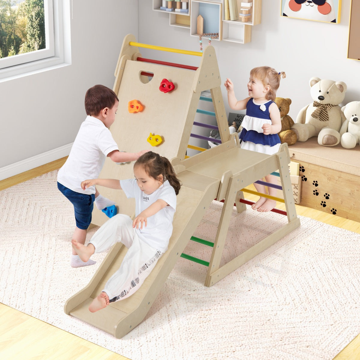 I – Kletterleiter och Klettervägg Rutsche Inomhus Klettergerüst För Klettern Färgfull – 3 1 – Färgglad