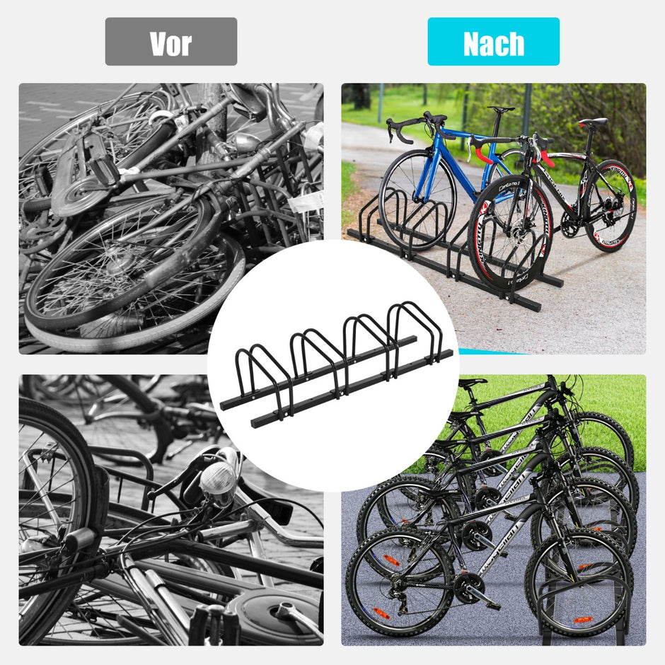 Cykelställ – Parkering Golvställ Stativ med Flera Stål – 4 – Svart