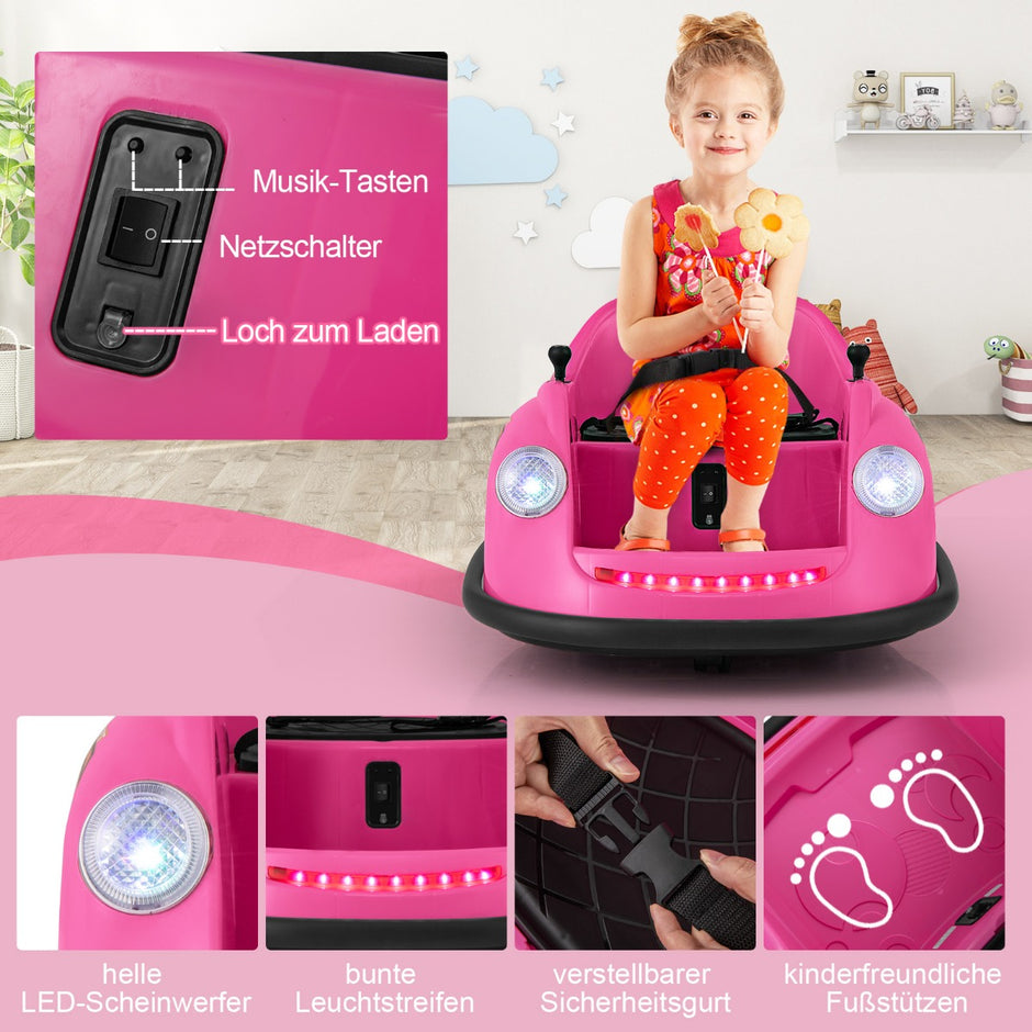 12V – Autoscooter barn elektrisk stötfångarbil med fjärrkontroll och LED lampor musik – Rosa
