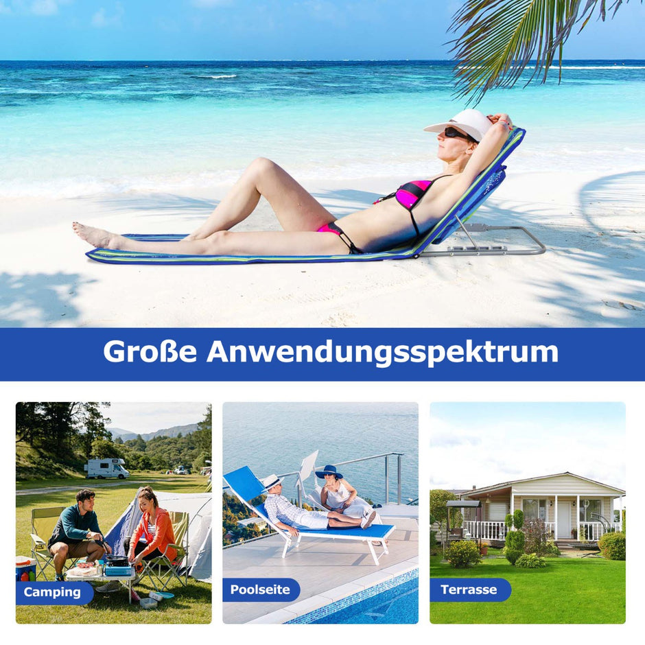 Strandmatta – med Sidobord Justerbar Solstolsset + – 2 x 151 x 55,5 x 27-47 – Blå och grön