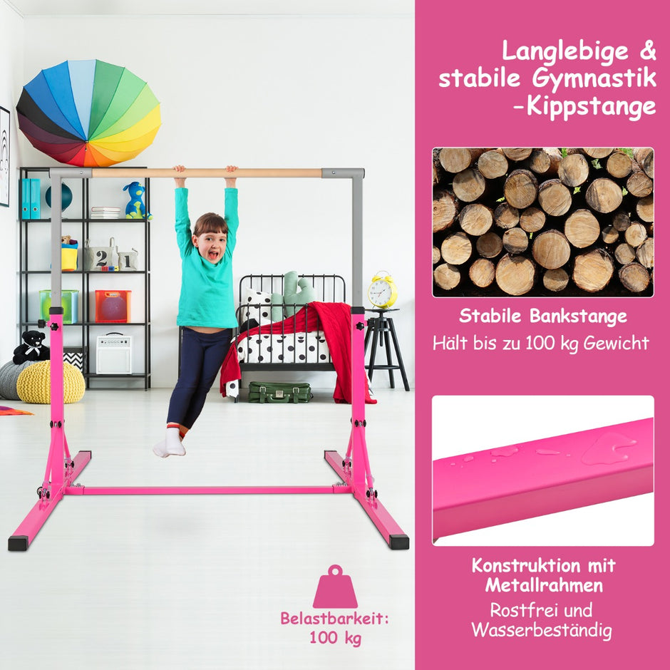 Vikbar – gymnastikstång för barn Vacklingsfri hemträningsutrustning (90-150) cm – 136 x 172 x – Rosa