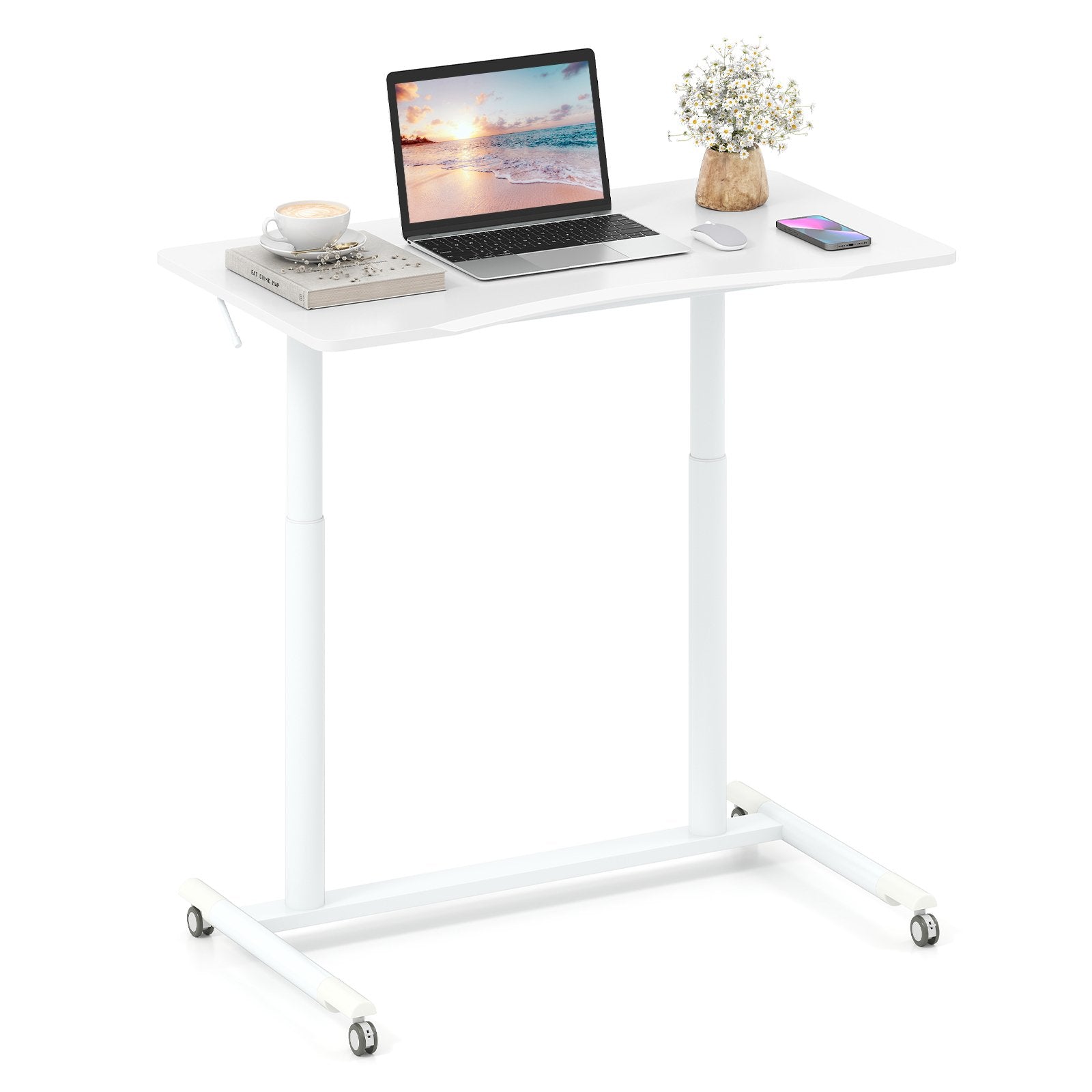 C – formad skrivbord med hjul höjdjusterbart datort Ståbord – 70-106 cm – Vit