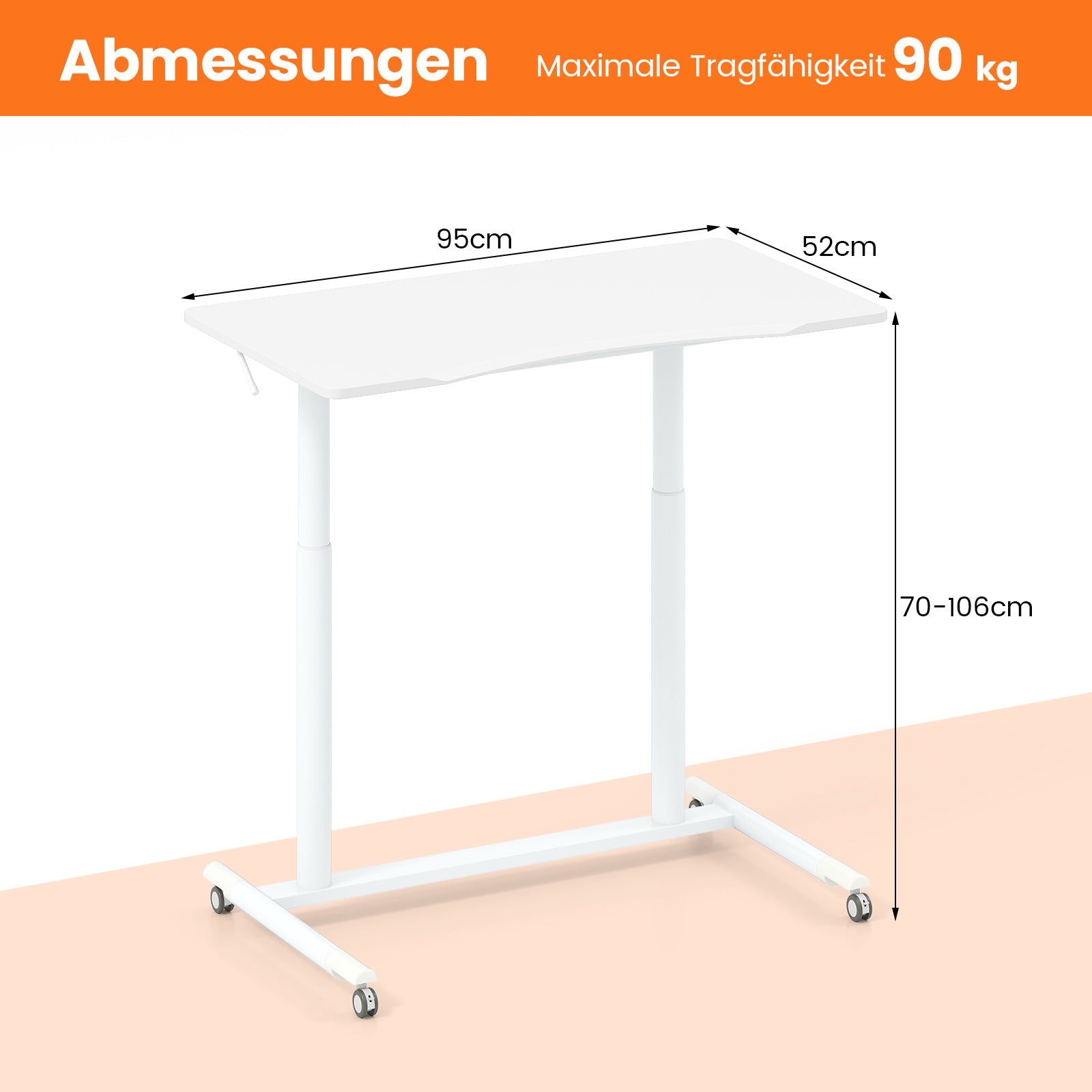C – formad skrivbord med hjul höjdjusterbart datort Ståbord – 70-106 cm – Vit