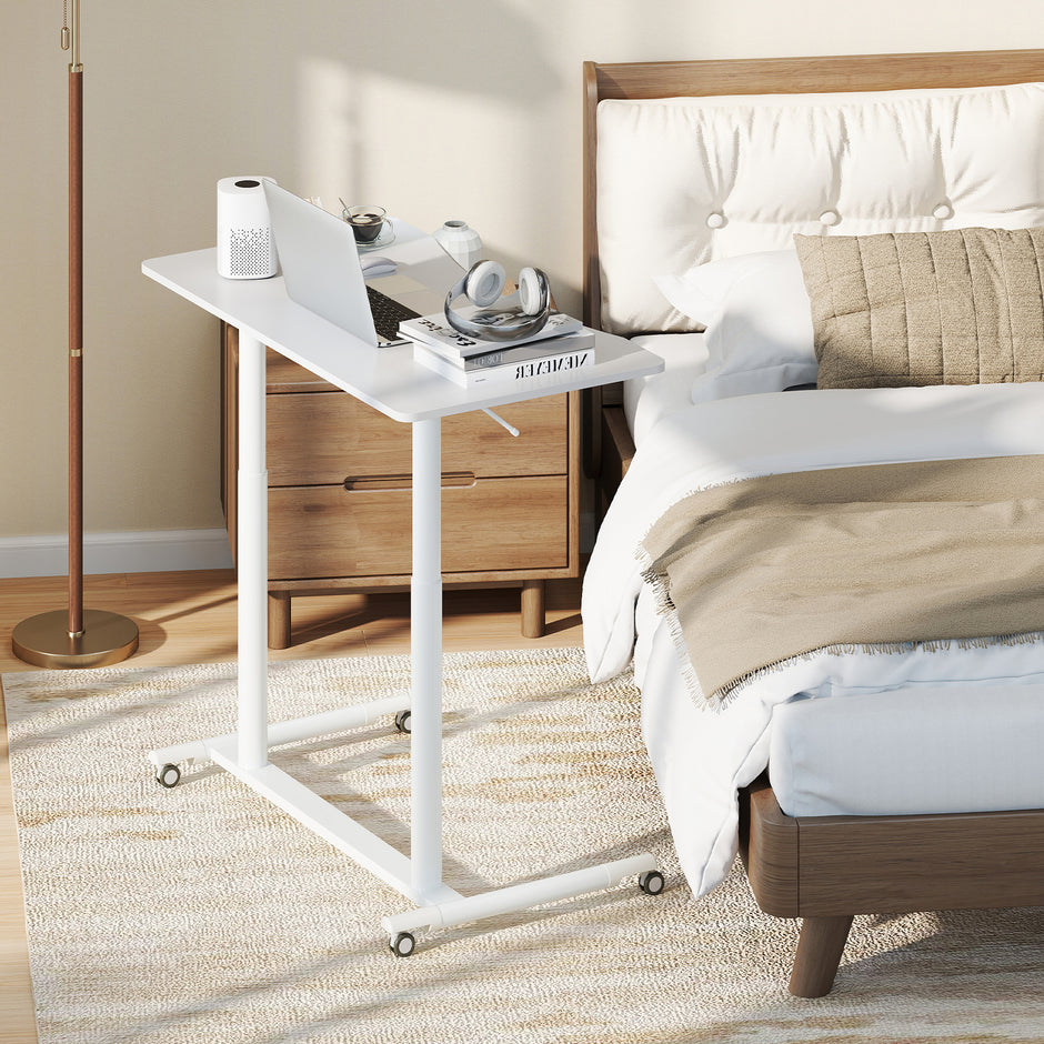 C – formad skrivbord med hjul höjdjusterbart datort Ståbord – 70-106 cm – Vit