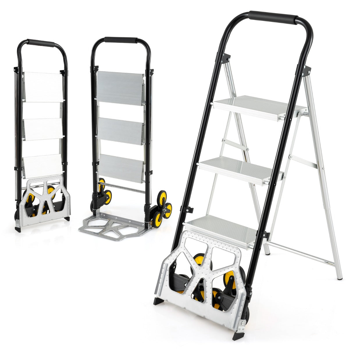 i – Ihopfällbar Kärra och Stege Aluminium stegs med Anti Slip Pedaler Tunglast Bärbar – 2 1 3 – Silver