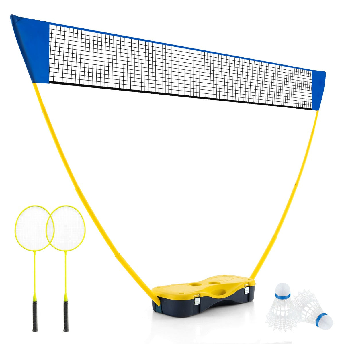 Bärbart – badmintonnätstativ med racketar och fjäderbollar nät förvaringsbox – 2 – Gul