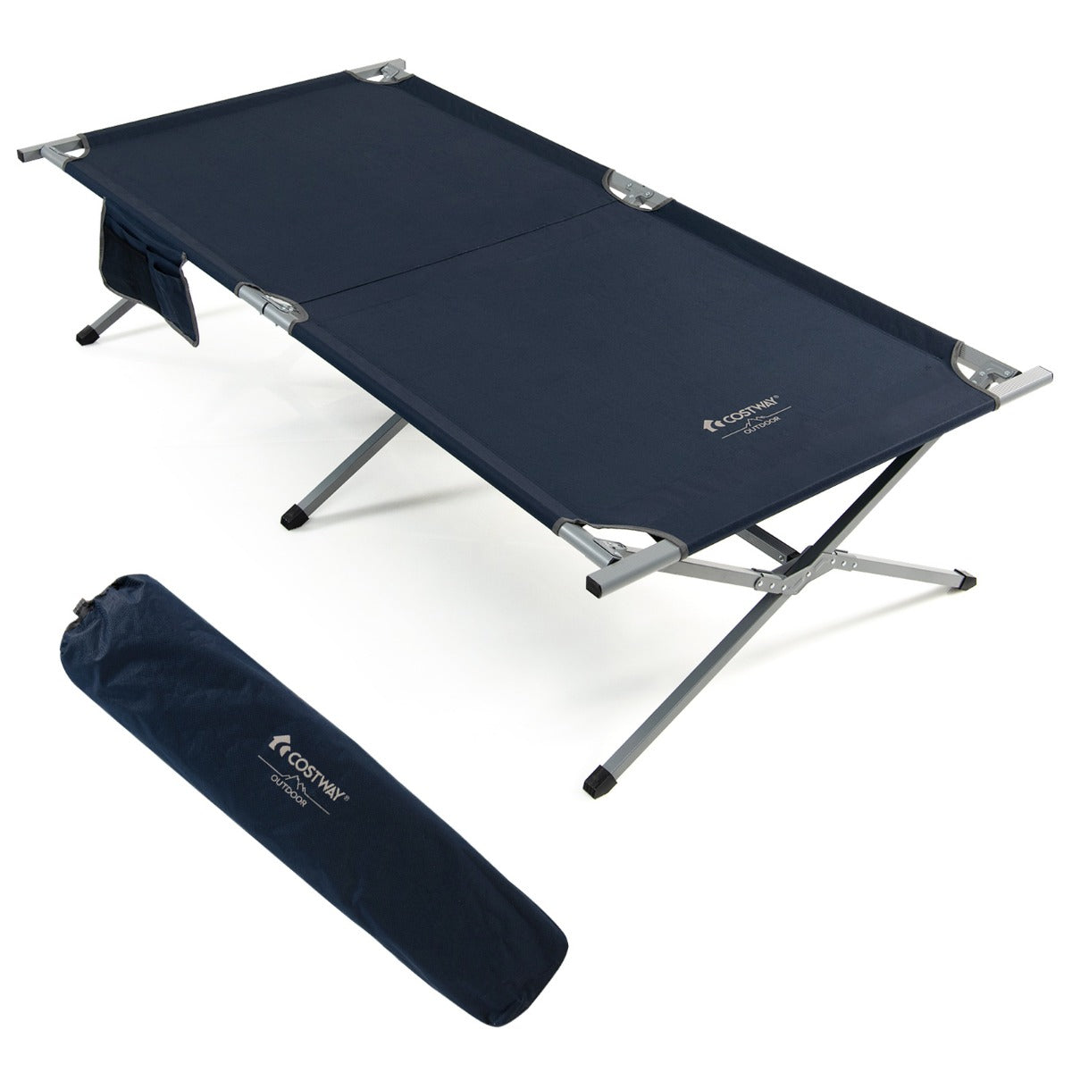 Hopfällbar – tältsäng XXL Campingsäng med sidoficka – 214,5 x 106 cm – Blå