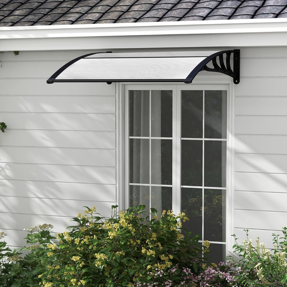 Kapell – för ytterdörrstak av aluminium och transparent polykarbonat – 102 x 99 cm – Grå