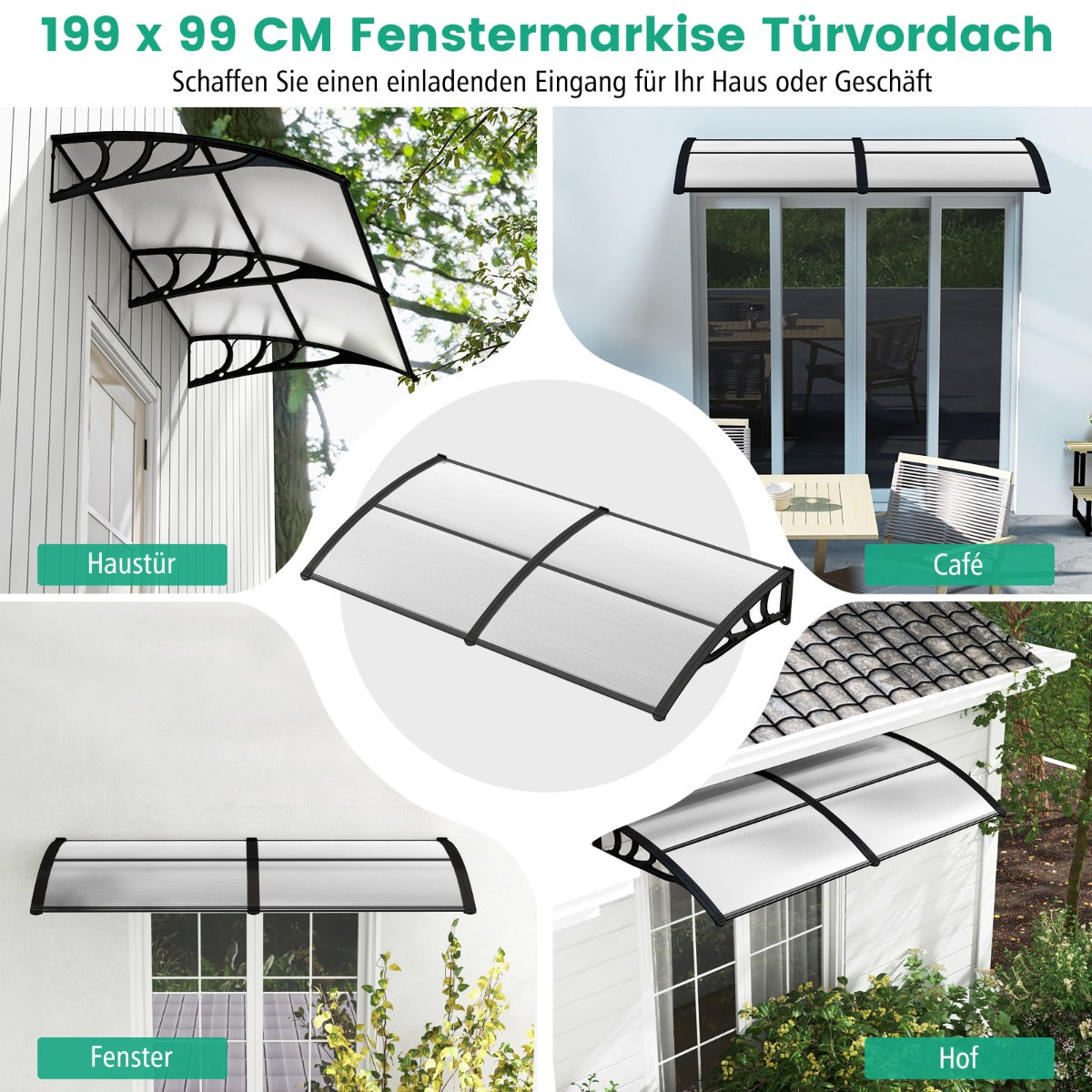 Kapell – för ytterdörr takbeläggning infälld transparent – 199 x 99 cm – Grå