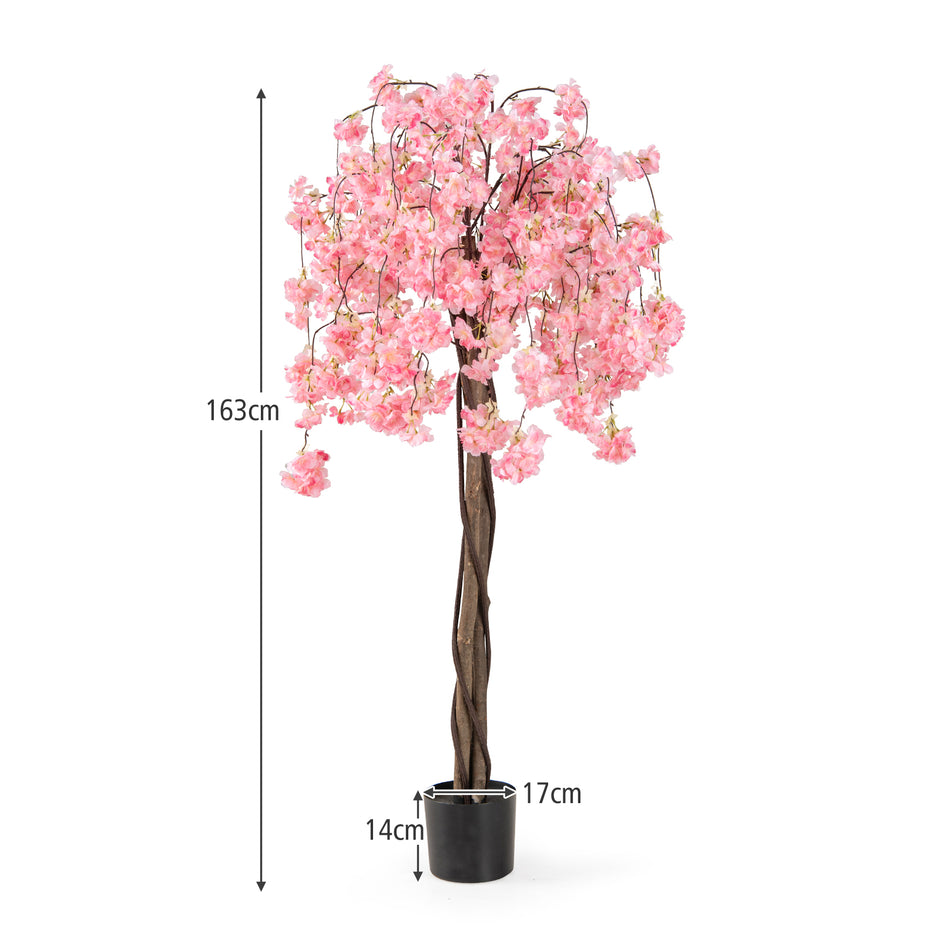 Konstgjord – körsbärsblomma i kruka, konstblomma med blommor, – 163 cm – Rosa