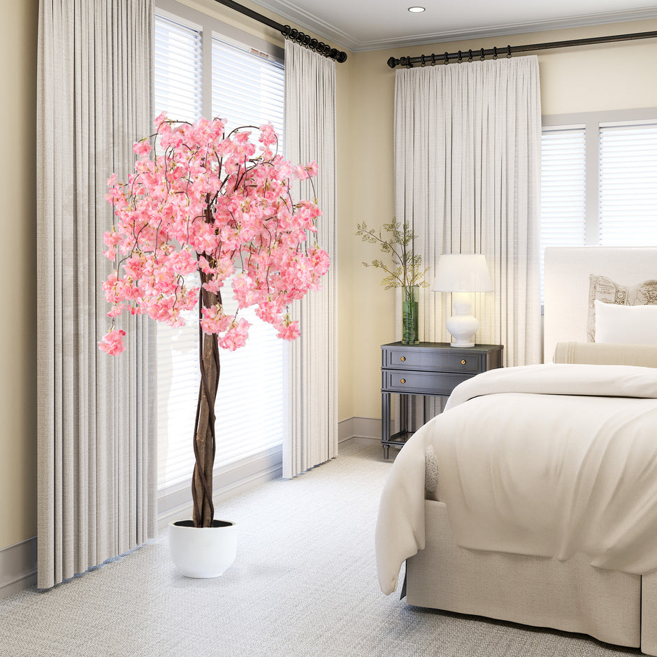 Konstgjord – körsbärsblomma i kruka, konstblomma med blommor, – 163 cm – Rosa