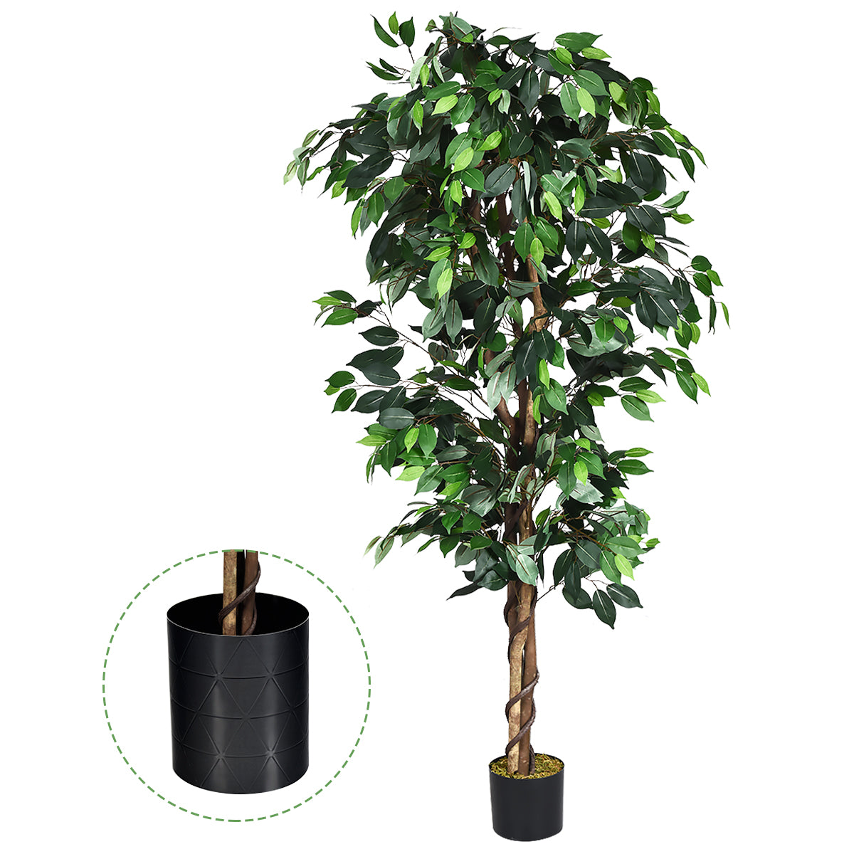 Krukväxtdekoration – konstgjord dekorativ med blad och naturlig stam – 1008 180 cm – Grön