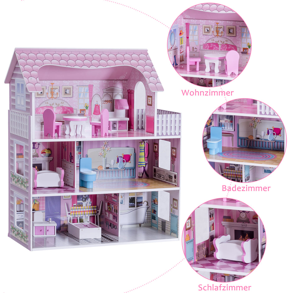 Dockhus – i våningar i trä med möbler och tillbehör Dockvilla Girl Pink – 3 – Rosa