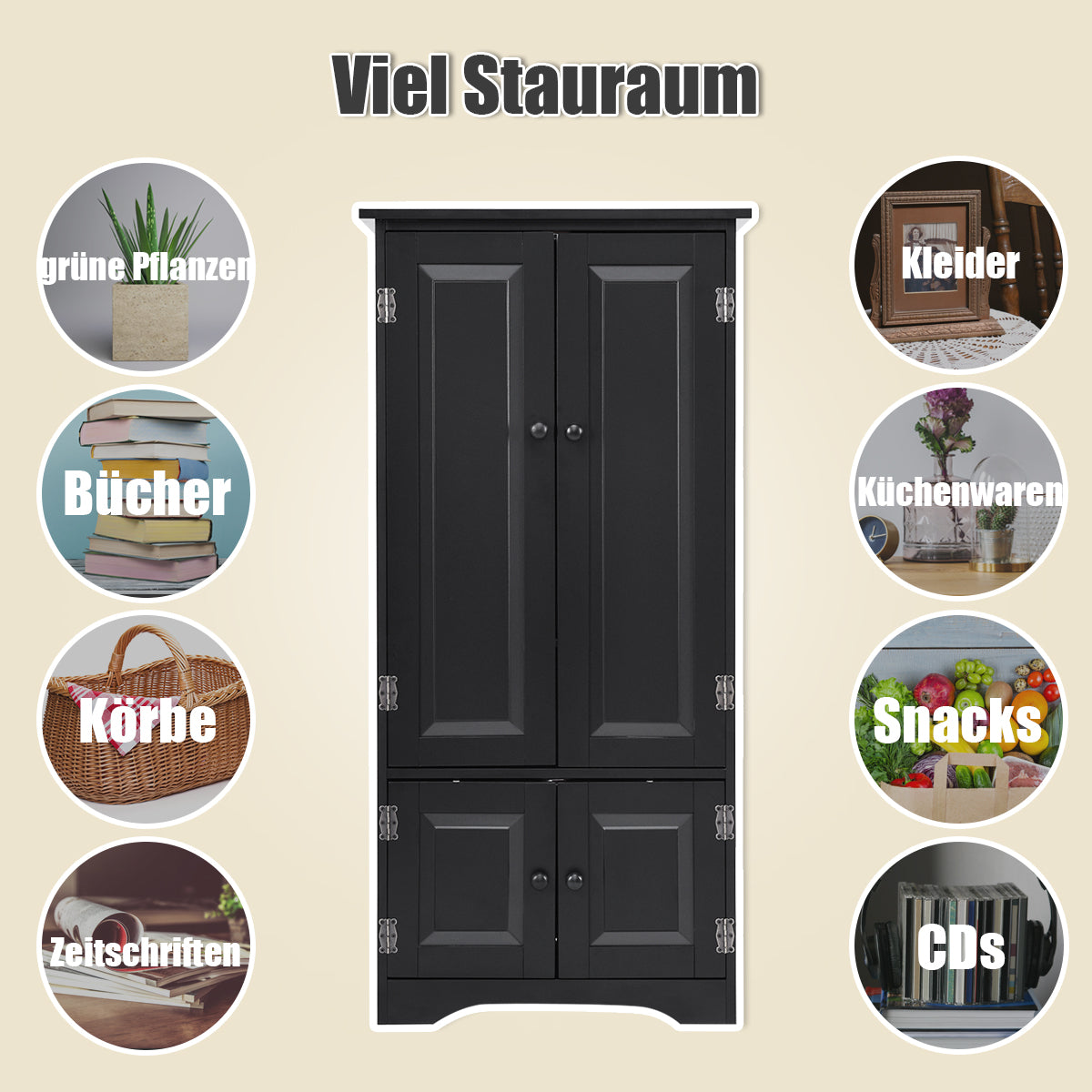 Midi – skåp Highboard Trä – 59 x 32 x 123 cm – Svart