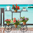Dekorativt – blomsterställ Växtställ med hyllor Fristående blomstervagn för inom och utomhusbruk Metall – 6 80,5 x 25 x 75 – Svart