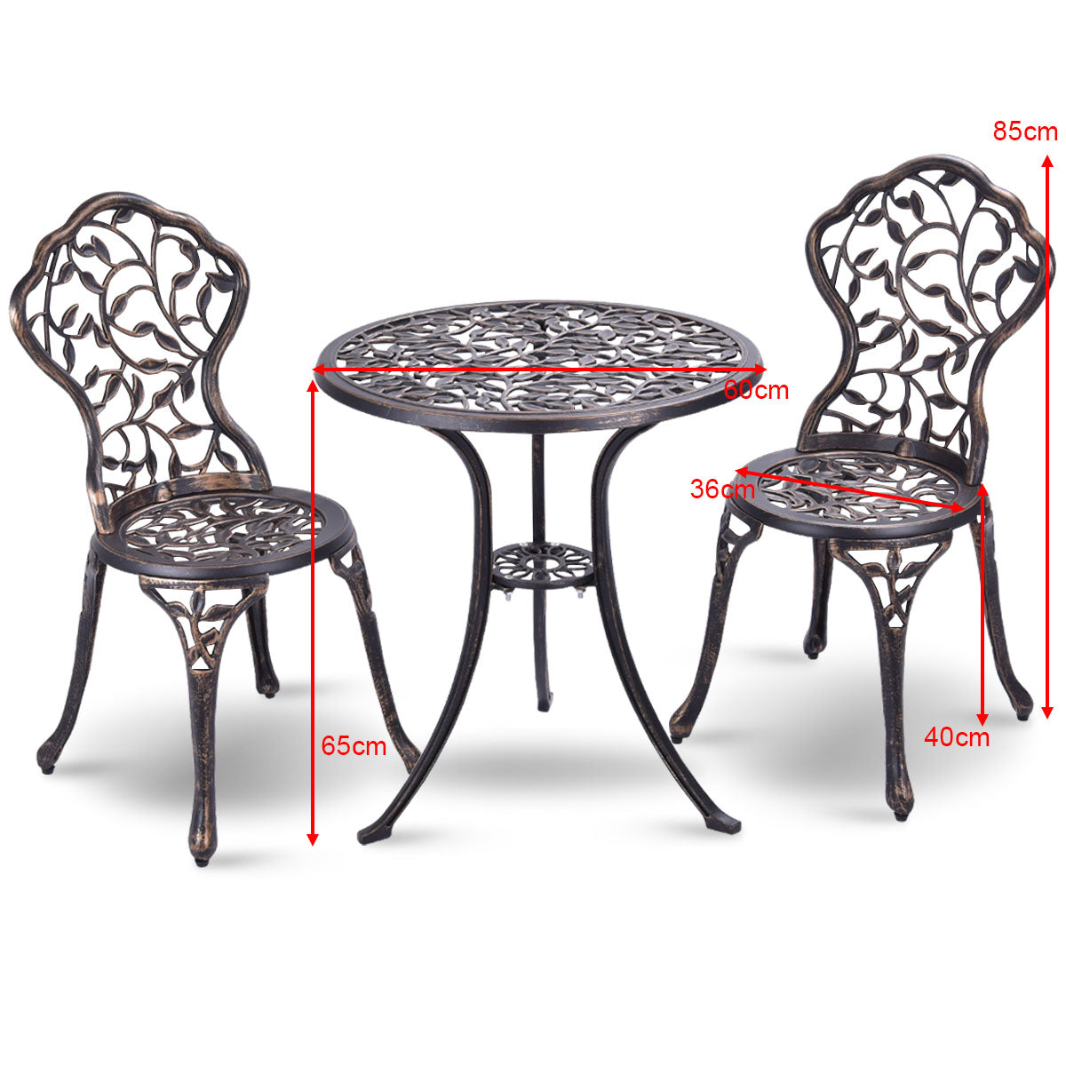 st – Antik gjuten aluminium bistroset Balkongset Sittgrupp Trädgårdsbord med stolar – 3 2 – Brons