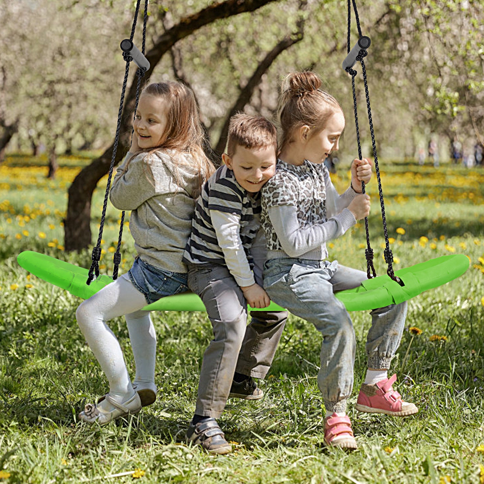 Bogunga – barnträdsgunga med justerbar rephängande – 100-180 cm 123 x 45 cm – Grön