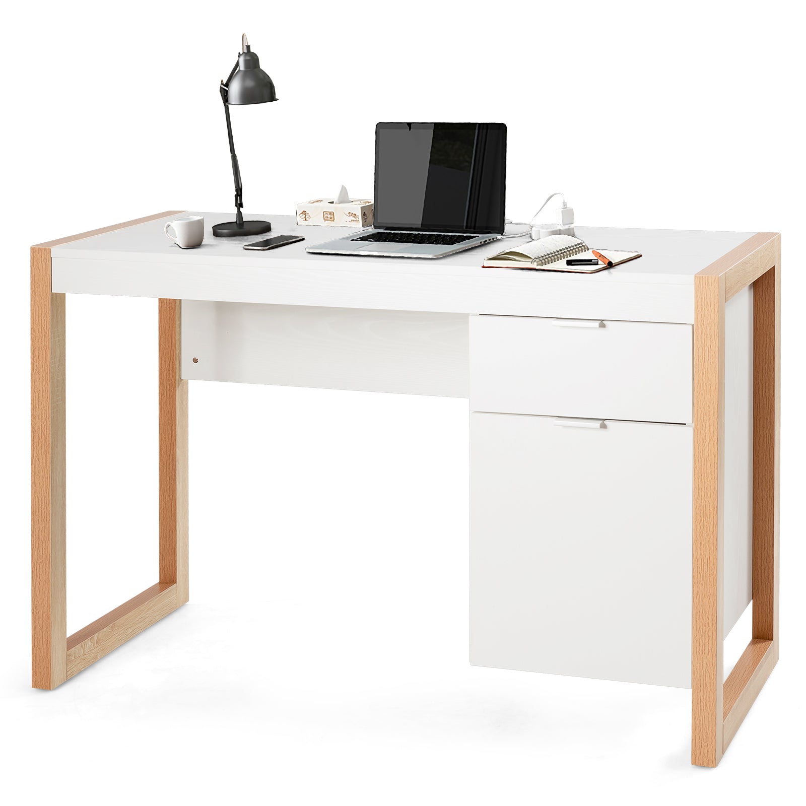 Modernt – datorskrivbord med förvaringsskåp – 112,5 x 50 x 75 cm – Vit